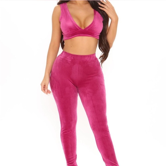 Magenta Velour Legging Set - Picture 1 of 2
